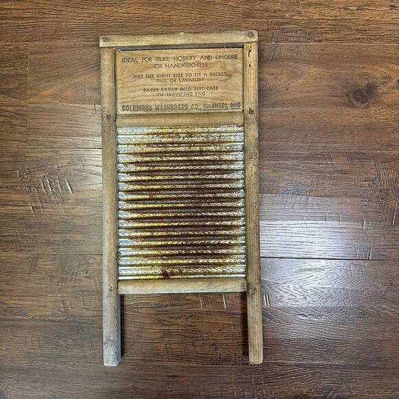 Vintage Dubl Handi Columbus Washboard Co. Washing Board 18"x9" Wooden Portable - Picture 3 of 8